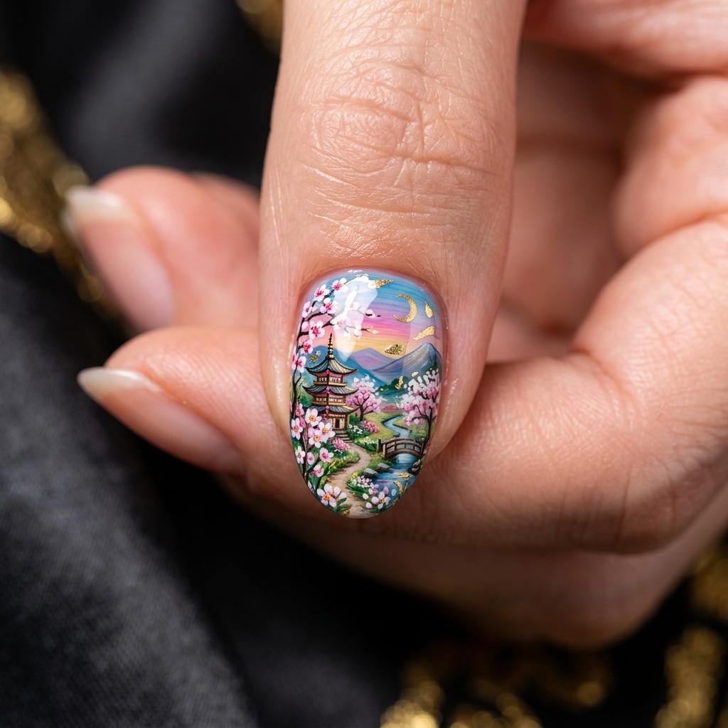 AI nail printing close-up